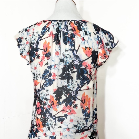 Parker Asymmetrical Ruffled White Colorful Floral Print Sleeveless Dress - Picture 5 of 12